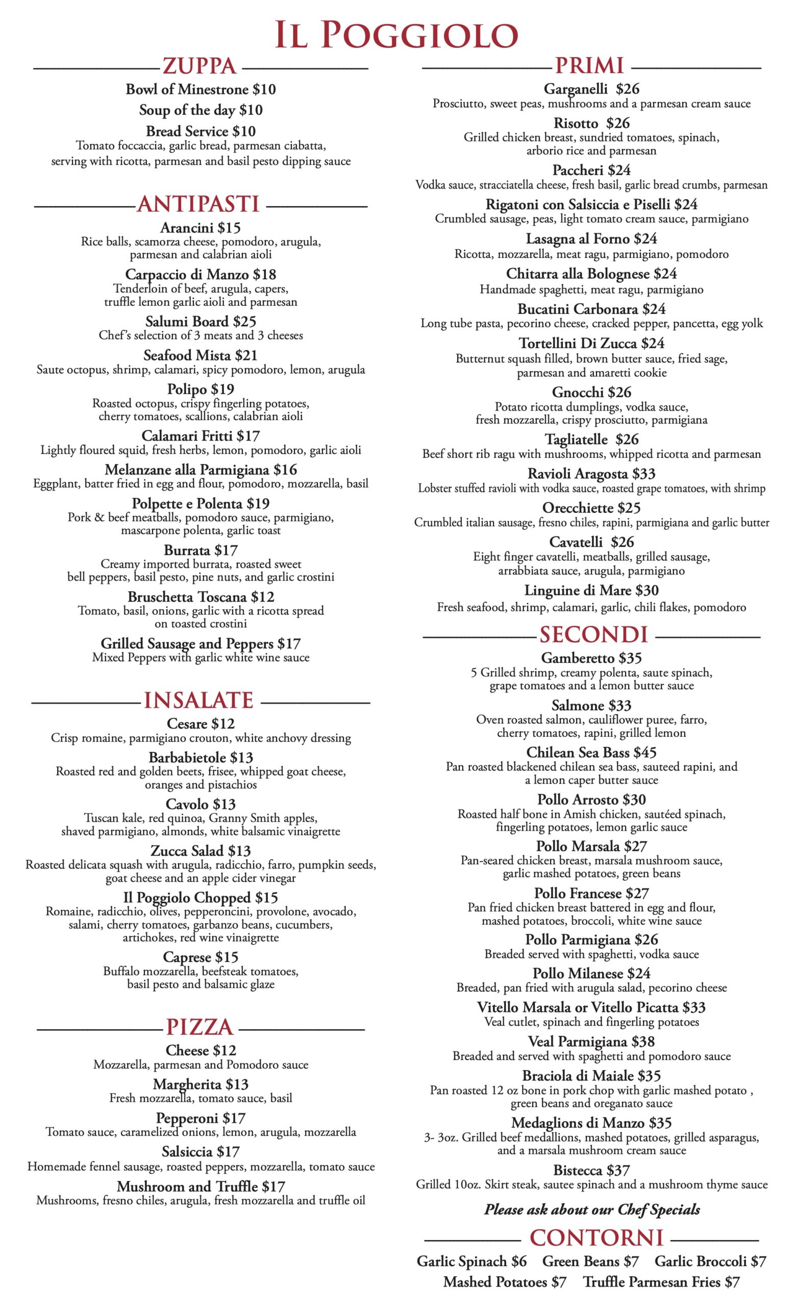 View Il Poggiolo's Dinner menu